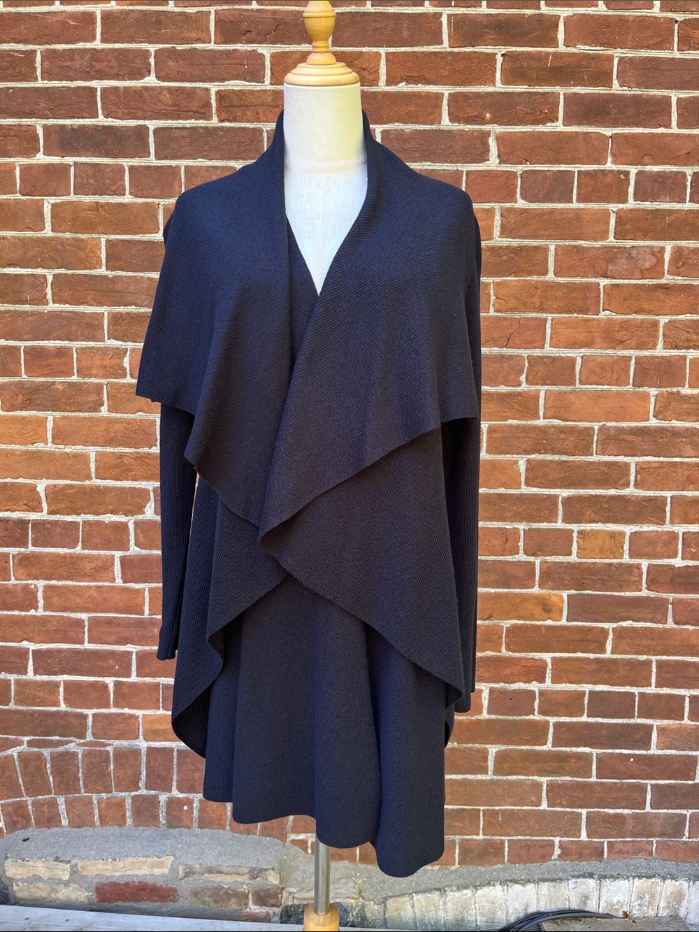 Theory Navy Blue Draped Open-Front Knit Cardigan Shanda New Steady